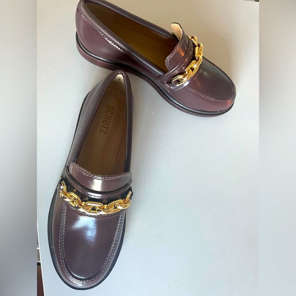 SCHUTZ dark chocolate real leather loafers/flats brand new with the tag and box.